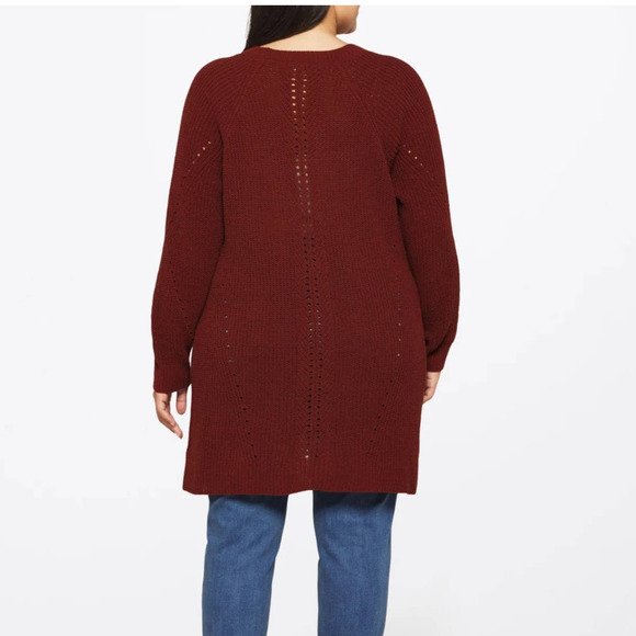 Love Ellie Burgundy Anna Pointelle Detail Cardigan Sweater NWT Size Medium - Picture 2 of 9